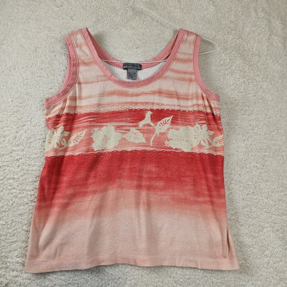 Vtg Eddie Bauer Tank Top Women's XL Pink Tropical Flowers Outdoors Adventure Y2K